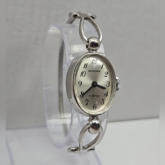 Womens Majestime Manual Wind Silver Cuff Watch Vintage Style Classic Runs main image 5